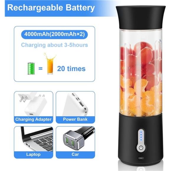 Personal Size Portable Blender - 17Oz USB Rechargeable Blender with 6 Blades - Picture 3 of 7